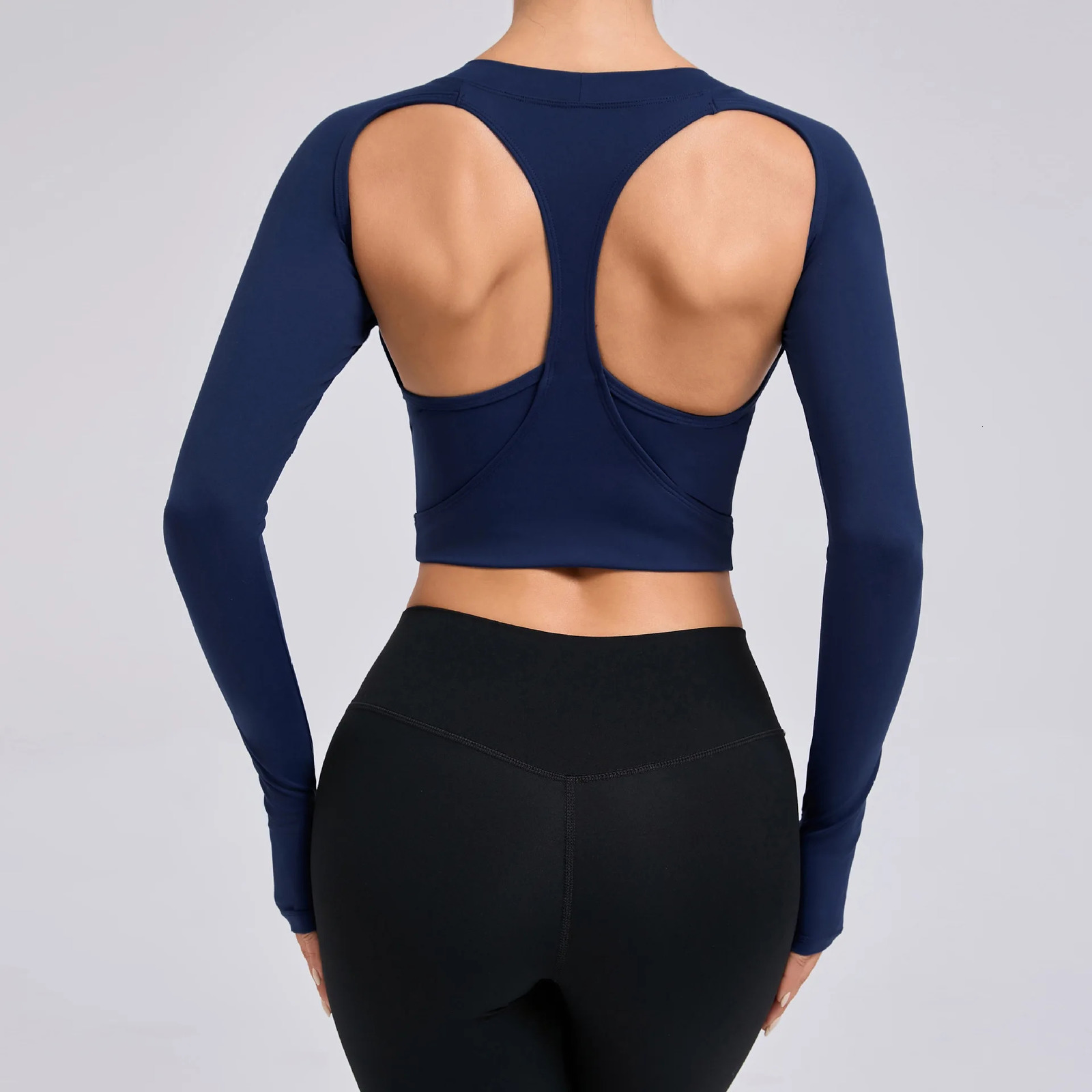 Sports Bra with Pads for Women Long Sleeve Hollow Out Shockproof Running Fitness Gym Clothes Autumn and Winter 250513