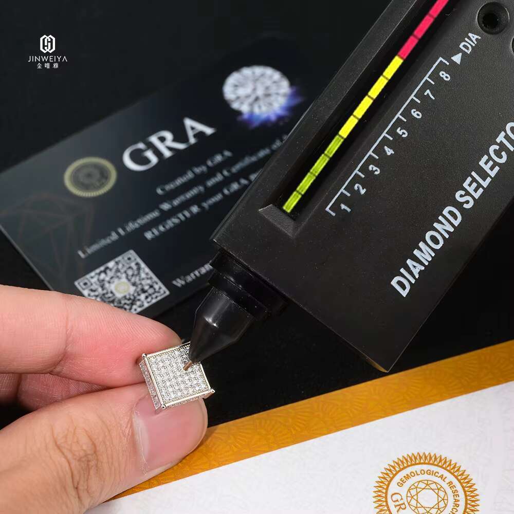Personalized Hip Hop Men Women Screw Back Bling Cz Iced Out Diamond Moissanite Square Geometric Shape Silver Studs Earrings