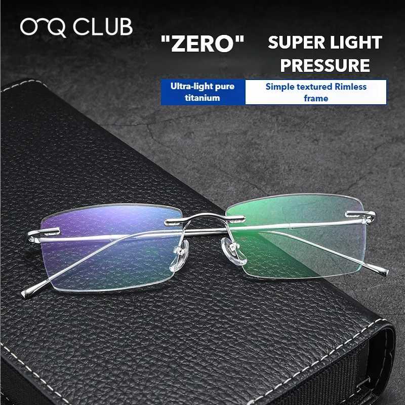 O-Q CLUB Ultra-light Titanium Reading Eyeglass Frames Men Fashion Simple Rimless Myopia Glasses Customized Prescription Glasses W250513