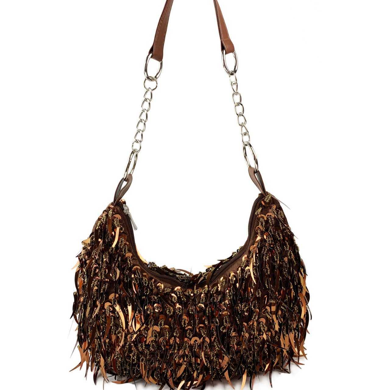 Double sided nail bead pointed round bead hand string tassel underarm back women's bag large bag