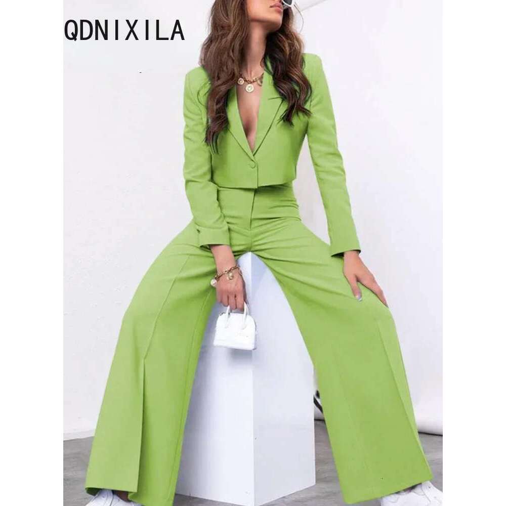 2 Piece Womens Outfits Fashion Office Ladies Cropped and High Waist Pant Sets Women Elegant Blazer Suits