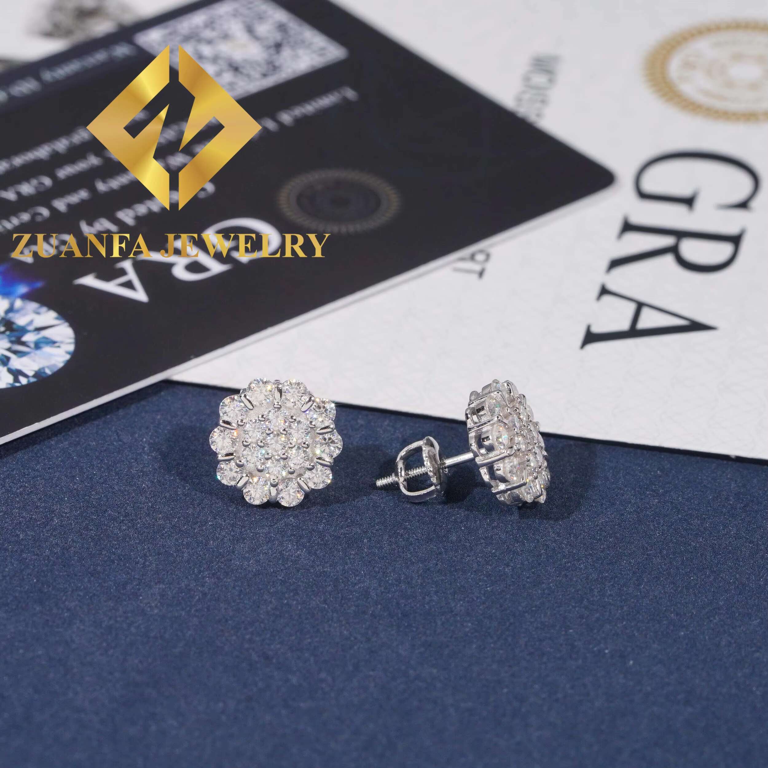 Popular Luxurious Flower Design Stud Earring Fashionable 925 Sterling Silver VVS Moissanite Iced Out Stud Earring