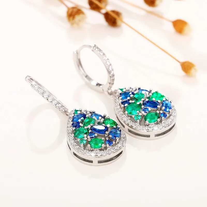 Huitan Vintage Women Drop Earrings with Blue/Green Cubic Zirconia Temperament Female Ear Accessory for Party Anniversary Jewelry Y250510