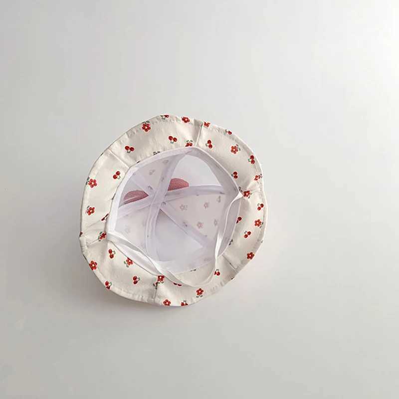 Sweet Bow Baby Fishermans Hat Red Cherry Sunscreen Basin Cap Princess Girl Summer Sun Hats 3-24Month Children Mesh Bucket Caps R250512