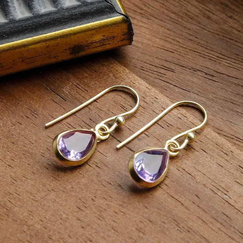 Huitan Waterdrop Purple CZ Dangle Earrings Women Wedding Engagement Aesthetic Accessory for Lady Anniversary Gift Trendy Jewelry Y250510