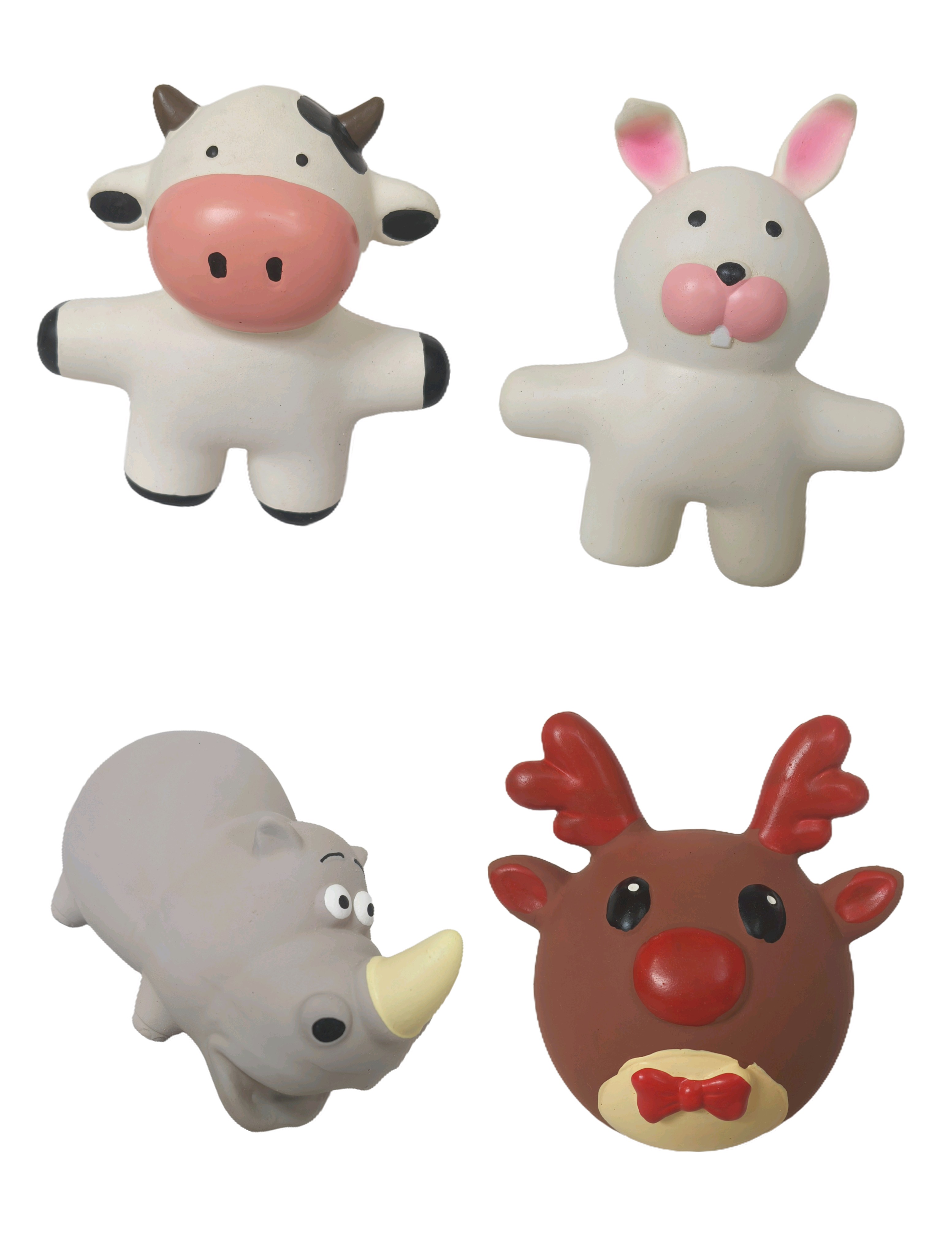 Squeaky Latex Teething Dog Toy Screaming Rubber Chewy Rabbit Hippo Deer Cow Shaped Puppy Pet Toy 4pcs/Pack with distinct toys