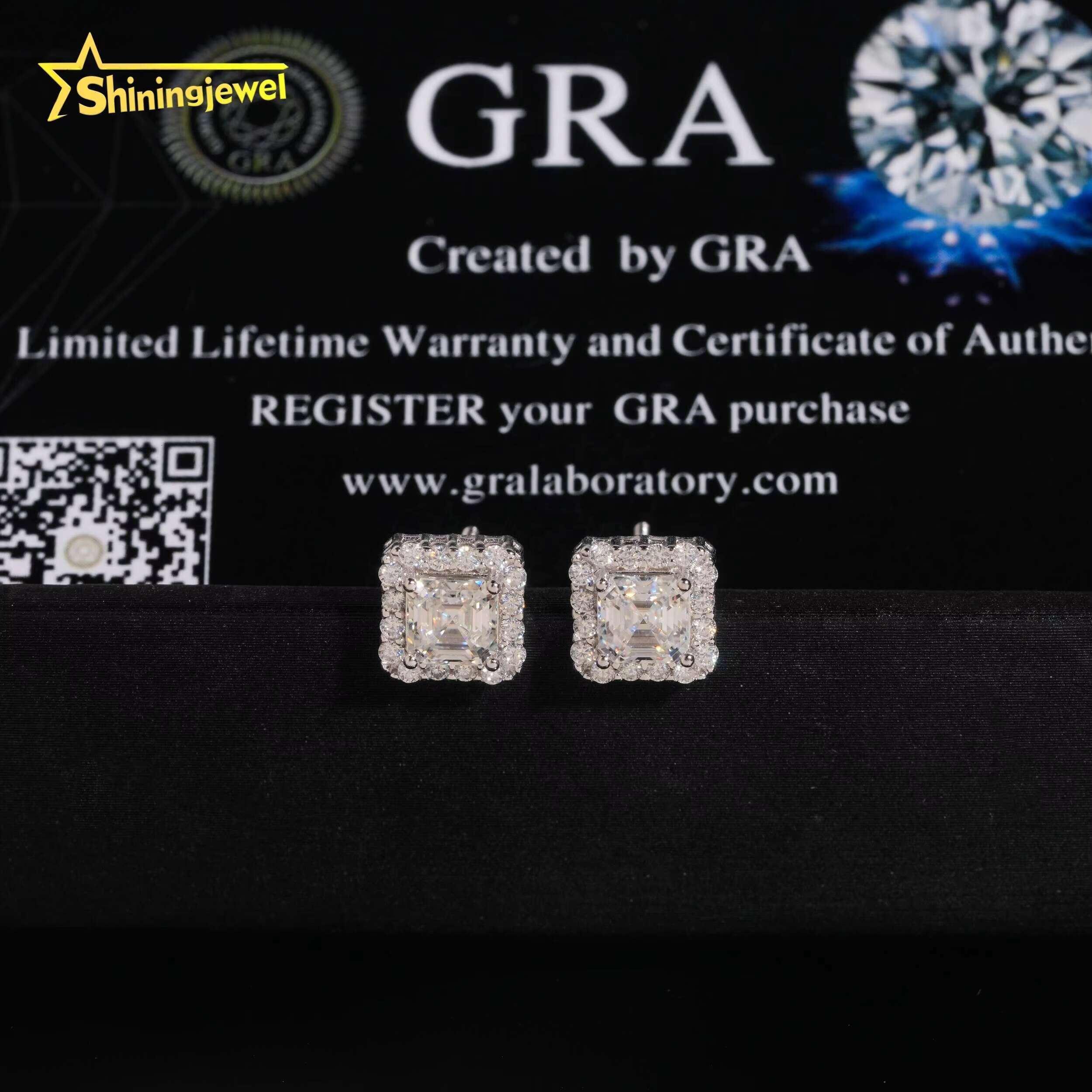 Diamond Jewelry Iced Out Square Princess Cut Hip Hop Screw Back 925 Silver Moissanite Stud Earrings