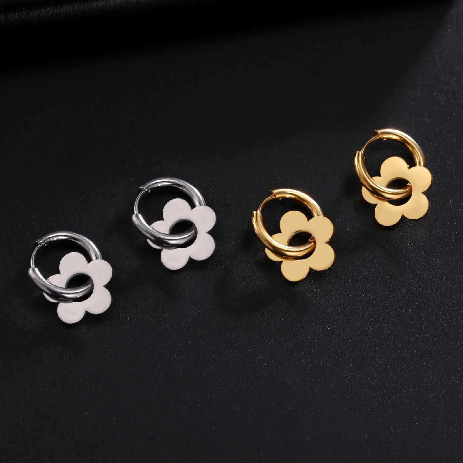 HIPEE Fashion Sunflower Circular Hoop Earrings Simple Removable Stainless Steel Earrings For Girls Birthday Party Jewelry Gift Y250510