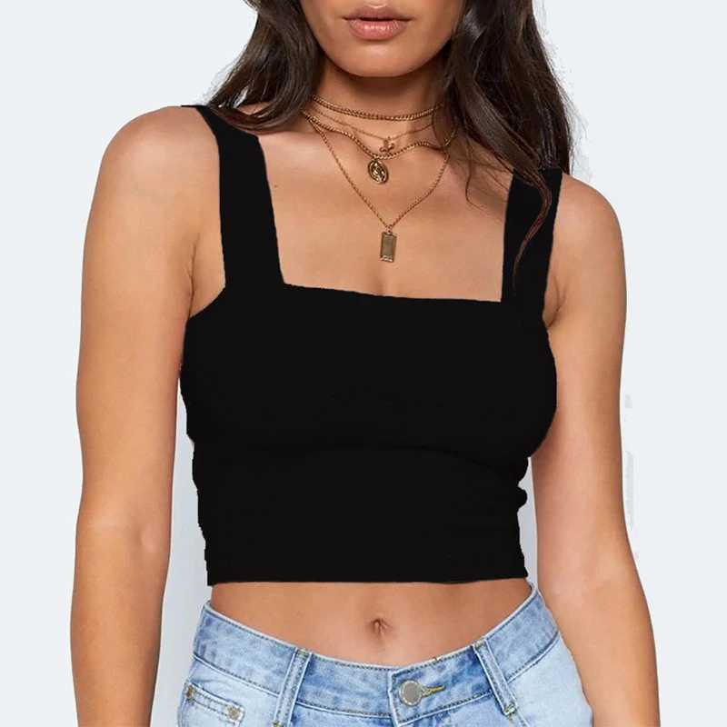 Square Neck Sleeveless Summer Crop Top White Women Black Casual Basic T Shirt Off Shoulder Cami Sexy Backless Tank Top M250513
