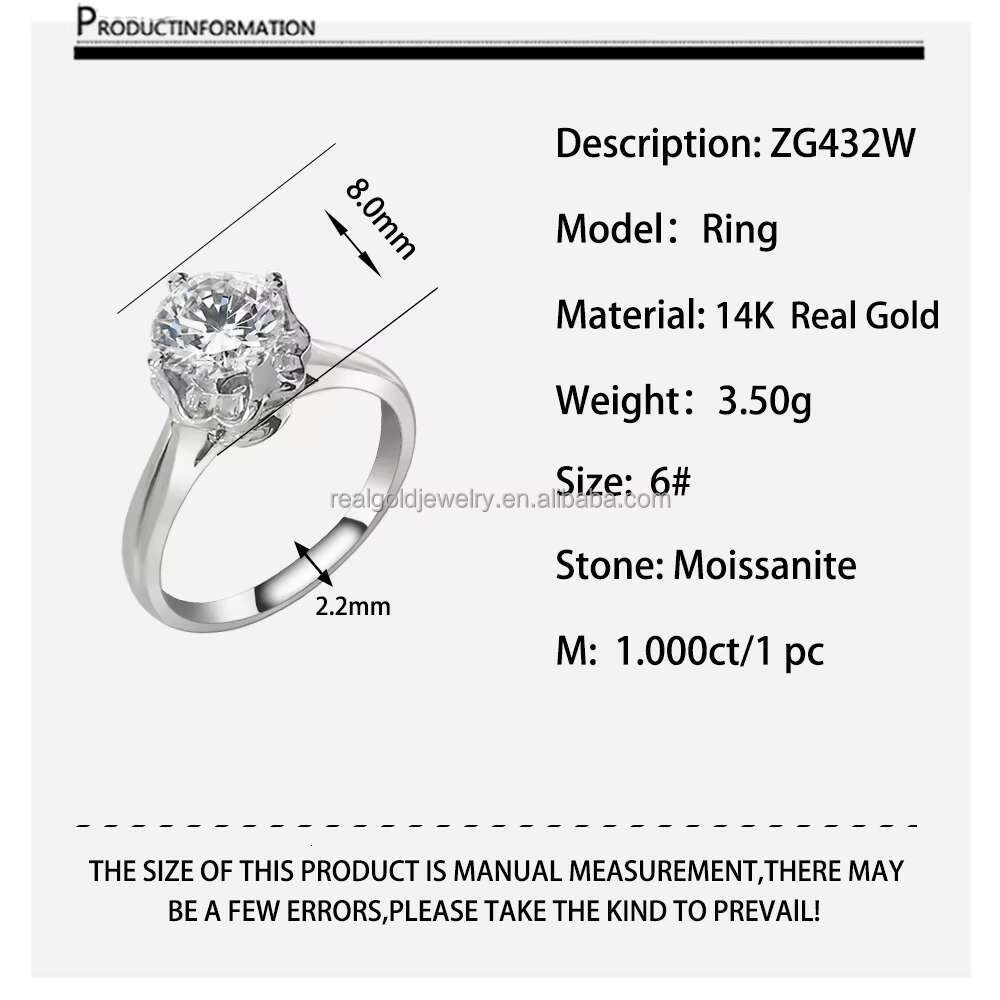 New Fashion Exquisite Promise Jewelry 14 Karat Gold Wedding Ring Solitaire Moissanite Stone Engrave Rings
