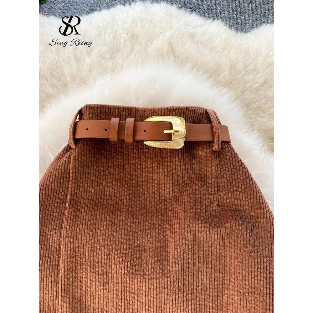SINGREINY Women Korean Split Sexy Long Winter Corduroy Slim Thick Streetwear Fashion Vintage Autumn Bodycon Skirt