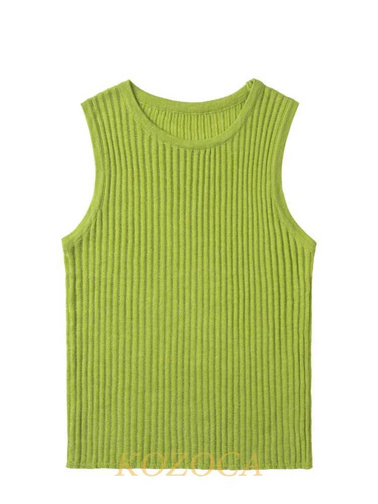 Kozoca 100% Wool Chic Solid Tanks Elegant Striped See Through Hollow Out Women Tops Sleeveless Elastic Tops Club Party Clothes M250513