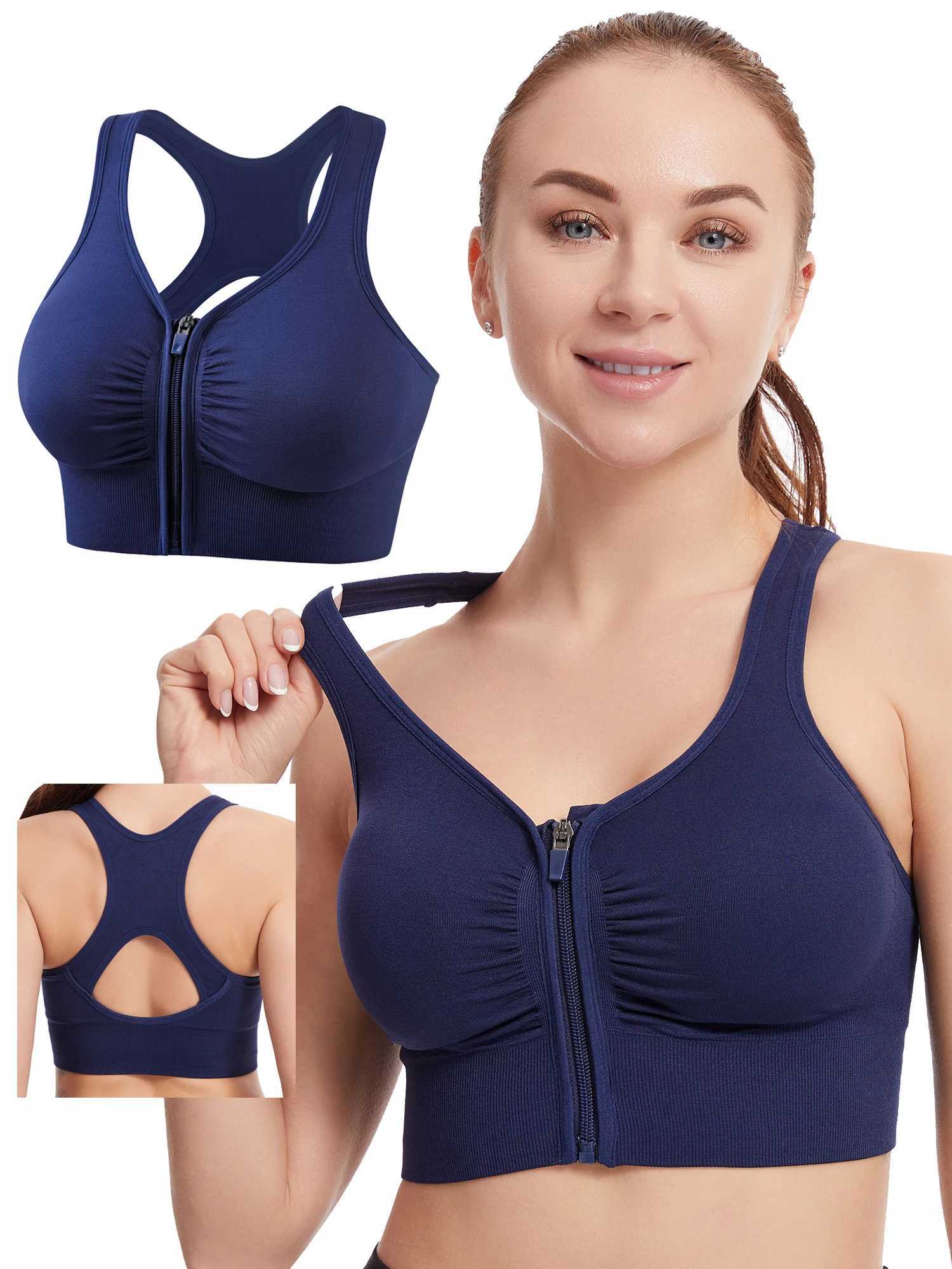 Women Zip Sports Bra Tank Plus Size Shockproof Gather Brassiere Female Yoga Running Fitness Bralette Womens Lingerie Underwear M250513