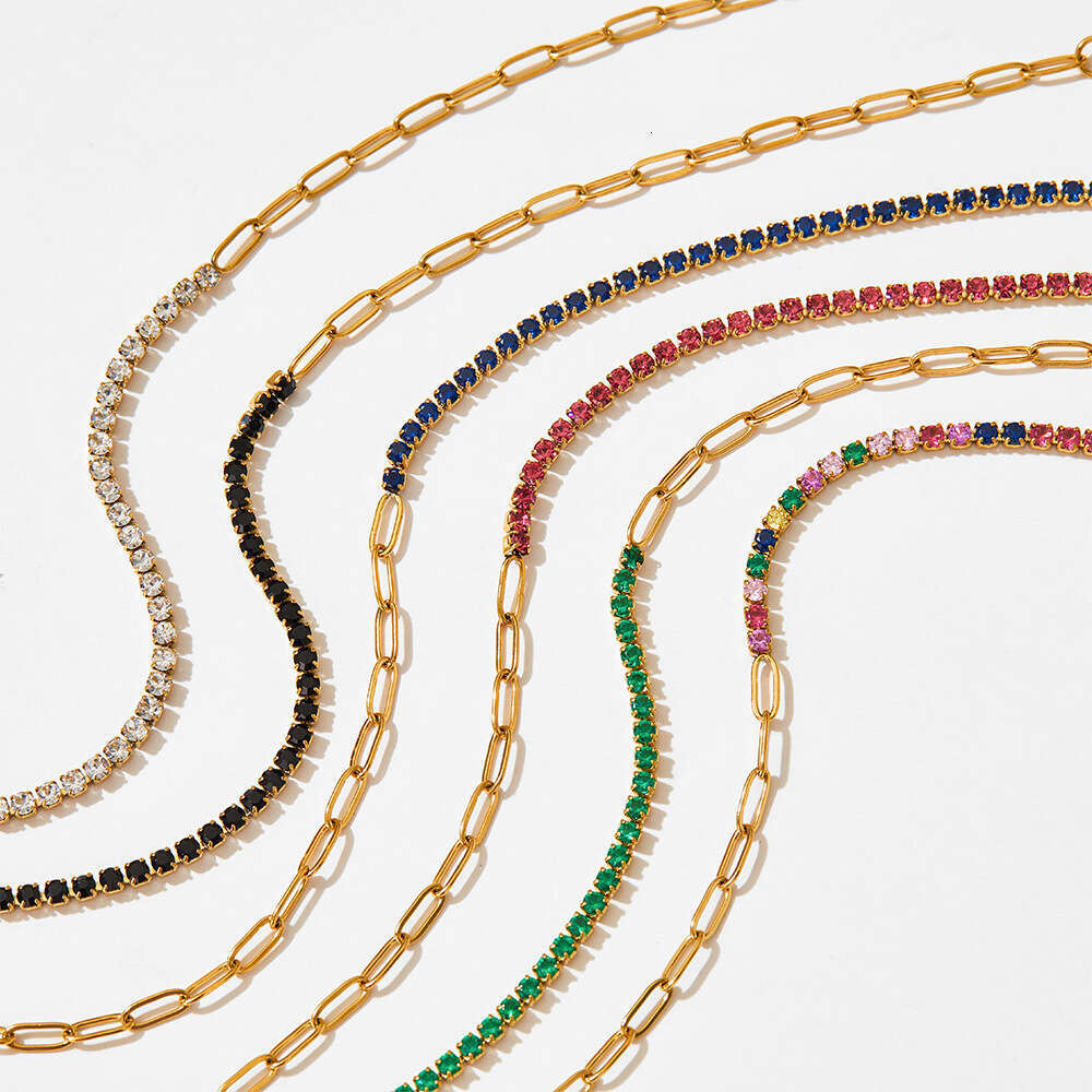 stainless colored zircon paperclip chain titanium steel bracelet goldplated and color preserving