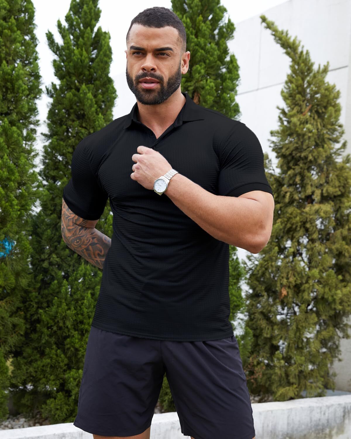 Mens Polo shirt Men's Muscle Polo Shirts Dry Fit Short Sleeve Stretch Slim Fit T Shirts Workout Golf Shirt Polos shirts tshirt Casual tops summer