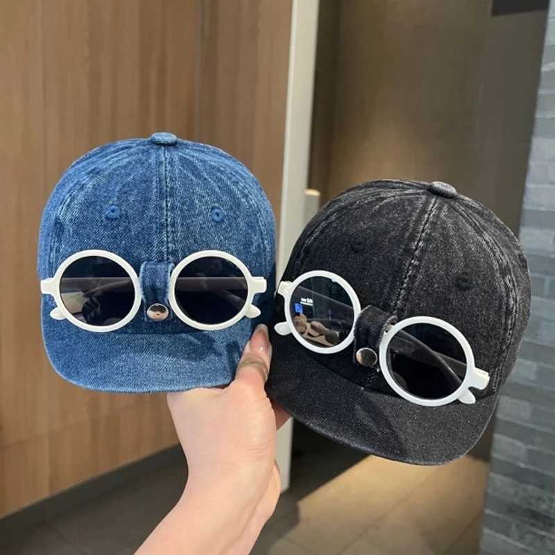 Sunglasses Detachable Baby Denim Duck Tongue Cap Short Brim Cowboy Baseball Hat Fashion Children Sun Glasses 8-36M Kids Outdoor R250512