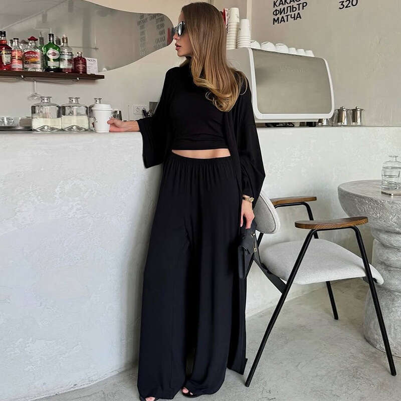 Women's Clothing 2025 Summer New Casual Cardigan Long Sleeved Top High Waisted Pants Fashion Set B5