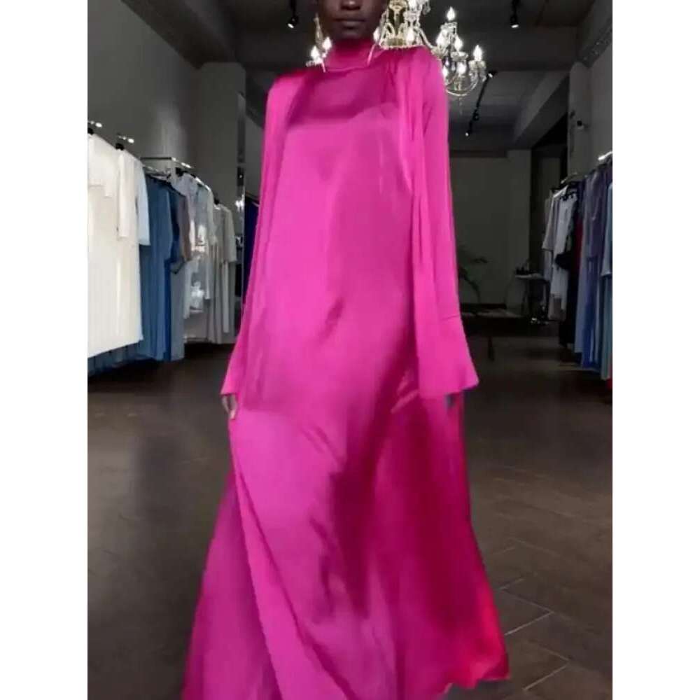 Middle East Arab Muslim Female High-Neck Elegant Evening Long Robe 2025 Spring Autumn Flared Sleeves Kaftan Dresses