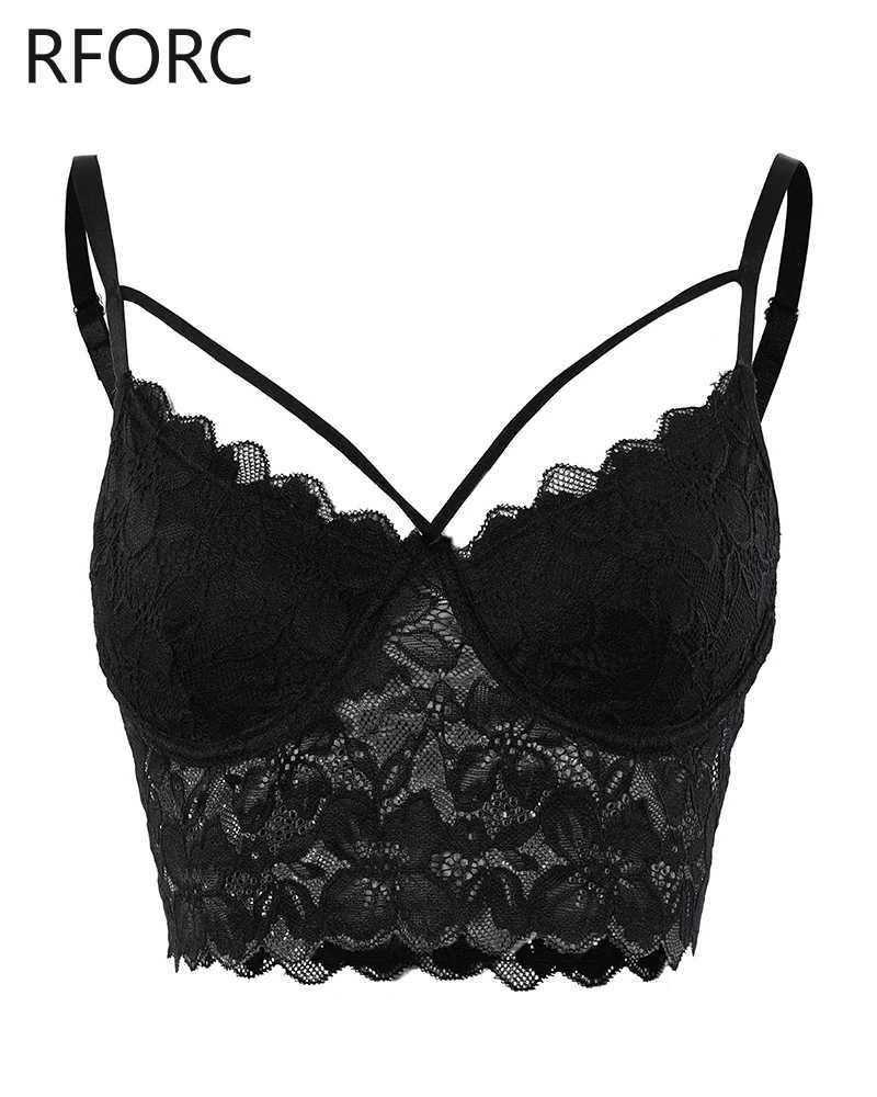 Women Solid Sleeveless Spaghetti Straps Lace Patchwork Black Crop Tops M250513