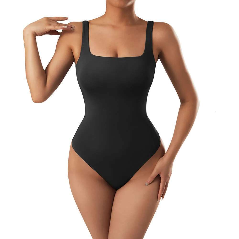 Bodysuits Women Body Suit One-Piece Romper Solid Sexy Sleeveless Square Neck Padded Tank Tops Jumpsuit Streewear Ladies