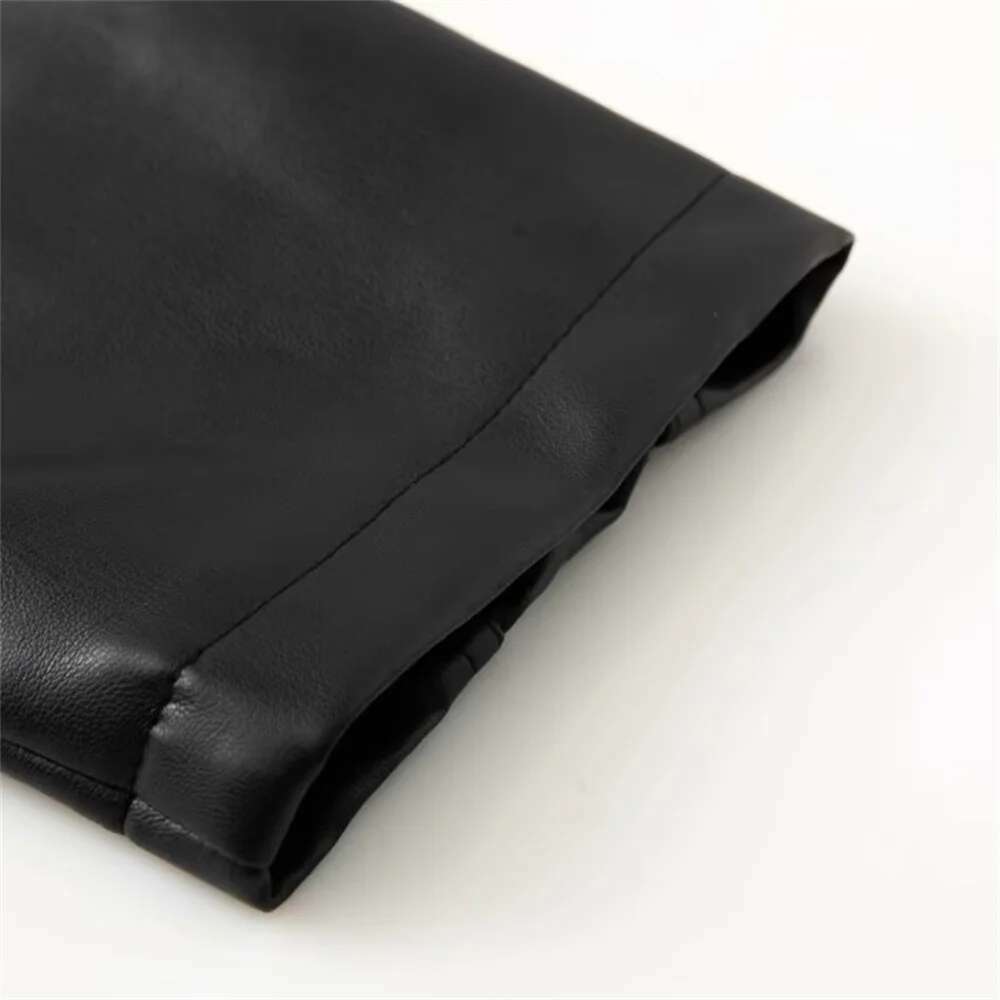 Taop&Za Autumn New Product Women's Fashion Casual Collar Long Sleeve Leather Effect Short Jacket Coat