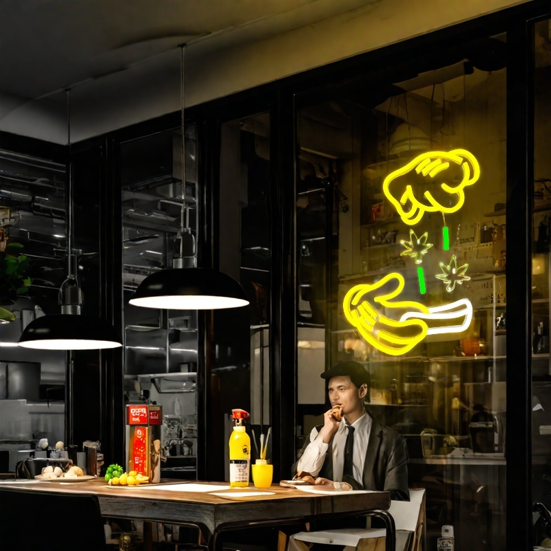 Weed Neon Sign Dimmable Green Leaf Neon Sign for Wall Decor Holding Led Sign Glove Neon Lights for Bedroom Man Cave Bar Decoration Stoner Gifts