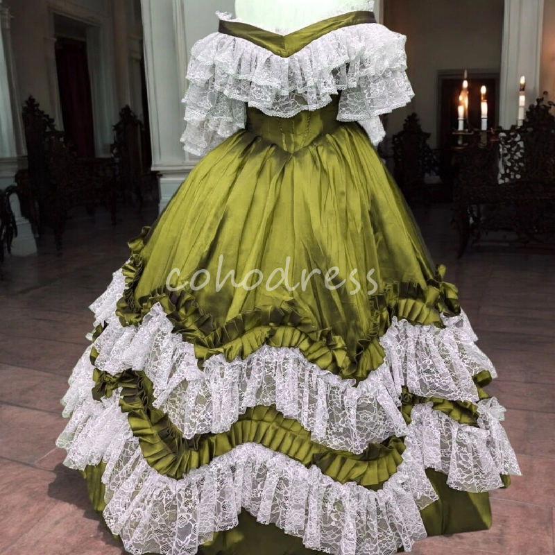 Old European Attire Prom Dress 19th Century Bustle Evening Dress With Lace Elegant Corset Formal Birthday Party Gown Bespoke Occasion Vestio De Fiesta