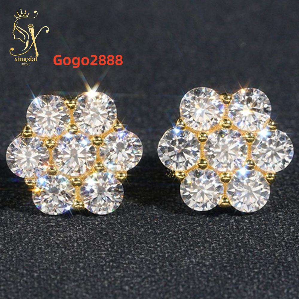 Wholesale Iced Out Hiphop Men Women Gift 925 Silver Gold Plated Screw Back VVS Diamond Moissanite Stud Moissanite Earrings