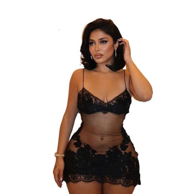 Wind Women's Mesh Lace Camisole Dress, See Through Sexy Nightgown, Vacation Style Swimsuit Skirt B5