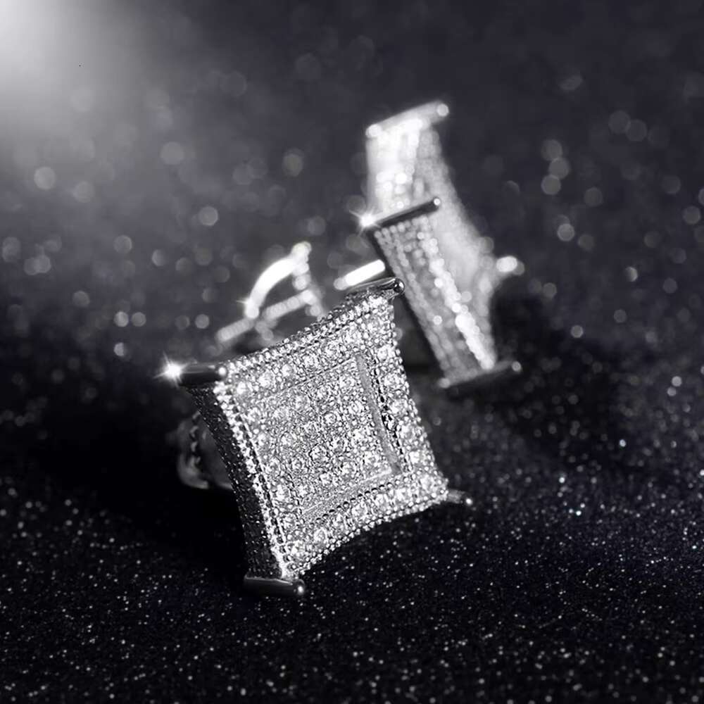 Hip-hop Statement Vintage Retro Jewelry 925 Sterling Silver Moissanite Diamond Square Stud Earrings for Man