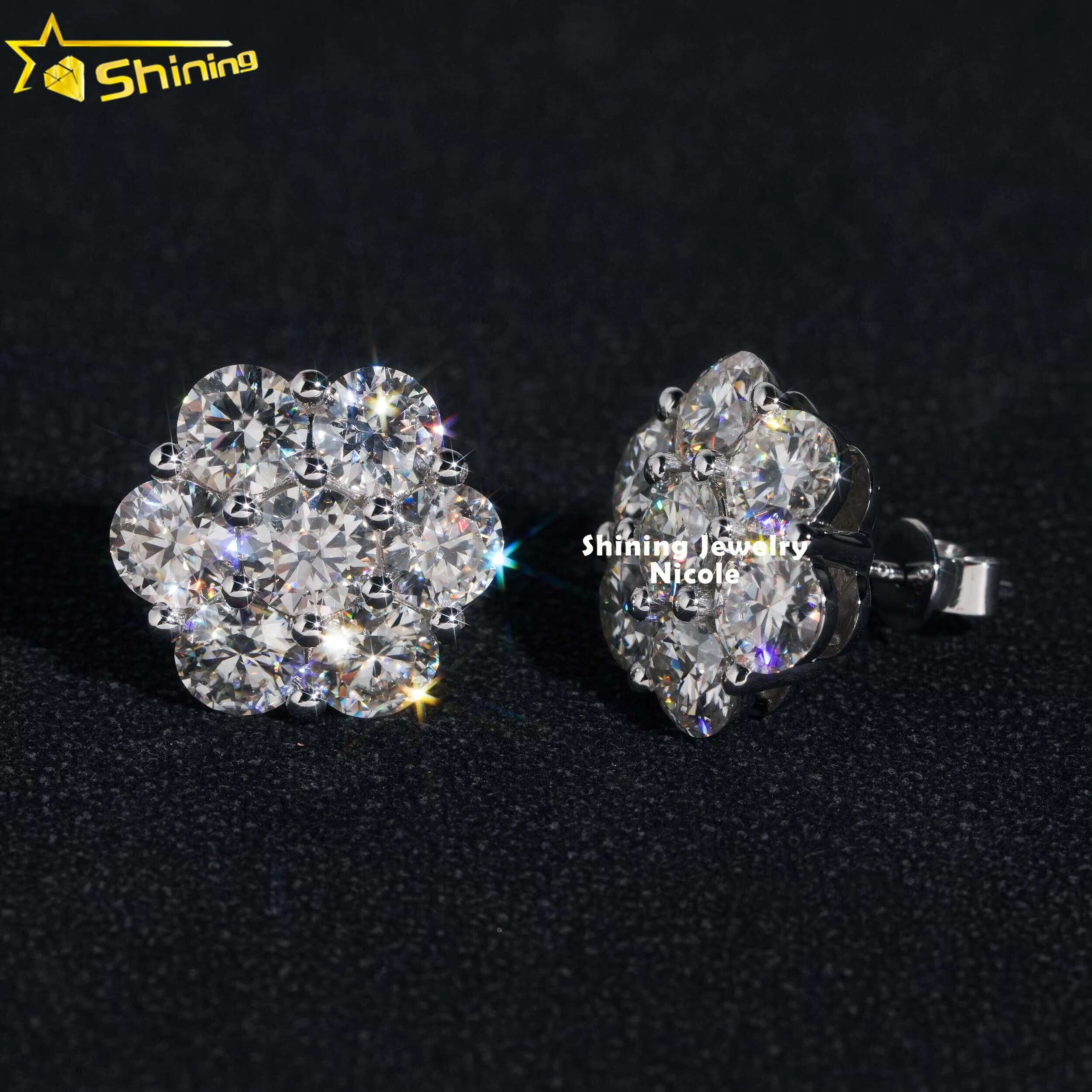 Hip Hop Fashion Iced Out 15MM Width Real 10k Solid Gold VVS Moissanite Flower Earrings for Men