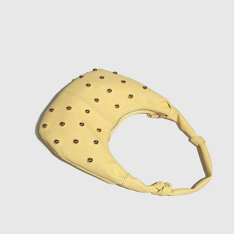Designer Bag 2025 Personalized Rivet Fashion Shoulder Bags Solid Color PU High-End Yellow Crescent Bag Women Handbag Brand Small Tote Bag Luxury Bag