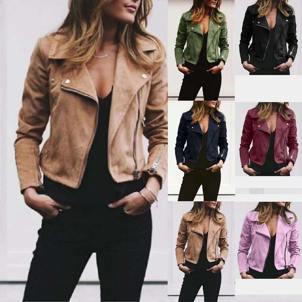 Winter New Womens Leather Ladies Lapel Motor Jacket Coat Zip Biker Short Punk Cropped Top