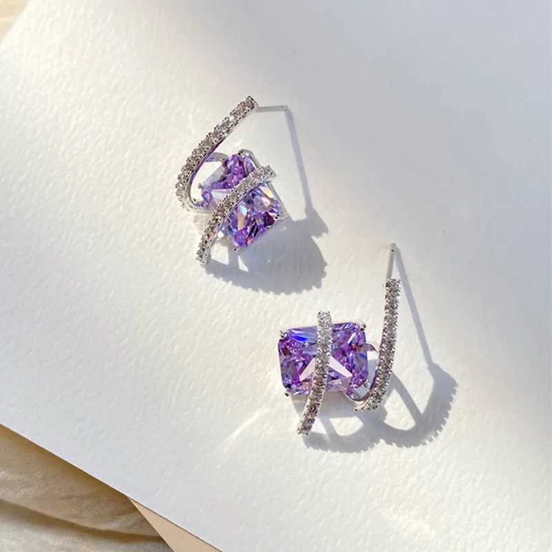 Huitan Gorgeous Purple Cubic Zirconia Stud Earrings for Women Newly Designed Bridal Wedding Accessories Aesthetic Jewelry 2023 Y250510