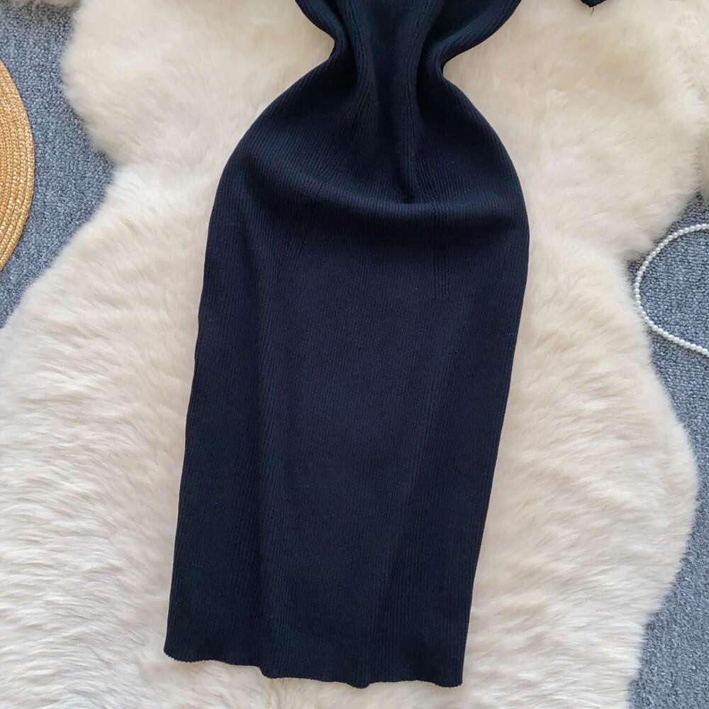 REALEFT Vintage Summer Polo Collar Women's Knitted 2025 New Short Sleeve Buttons Casual Sheath Wrap Knitwear Dress Female