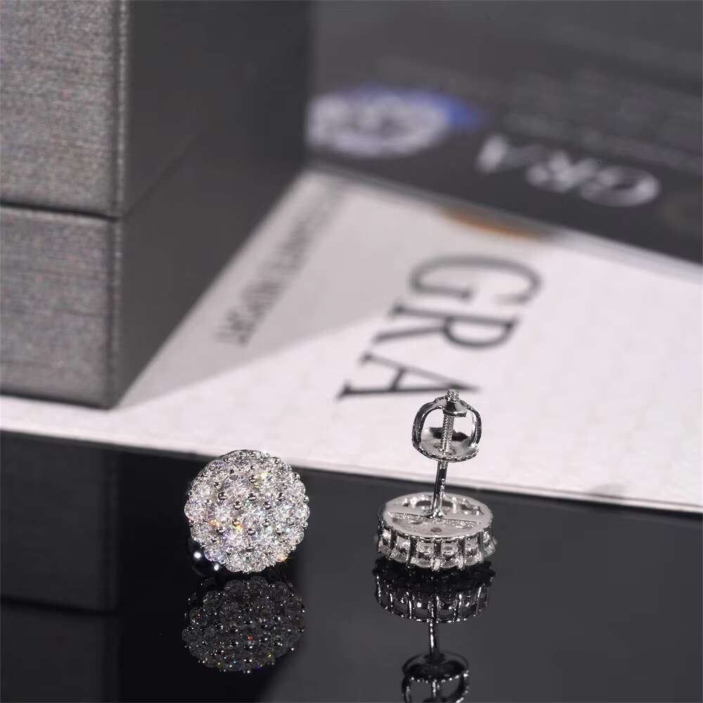 Fashion Silver Jewelry 925 Earrings Hip Hop Custom Stone Moissanite Earring Stud for Men Women Accessory