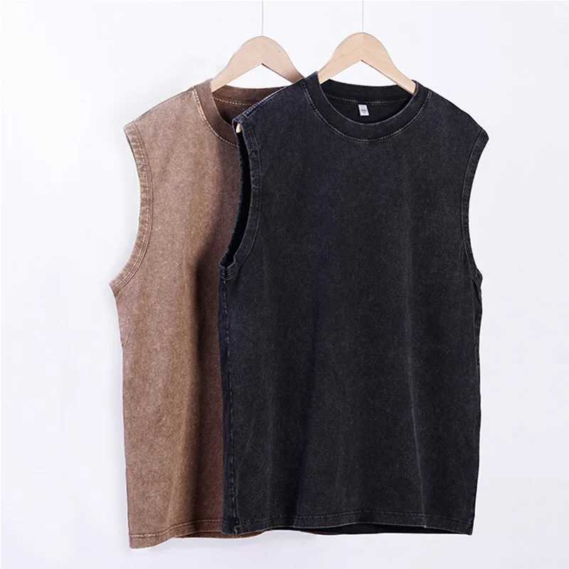 Mens Vest Vintage Washed tee 100% Cotton Tank Tops Summer Casual Sleeveless Tops Streetwear black Loose Tees women M250513