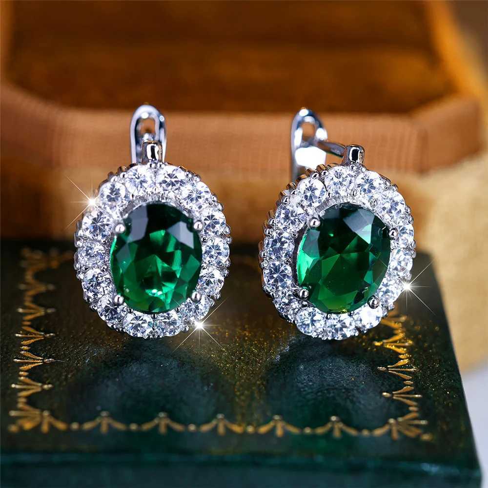 Cute Small Blue Green Zircon Stone Hoop Earrings For Women Charm Female Silver Color Wedding Jewelry Gift Y250510