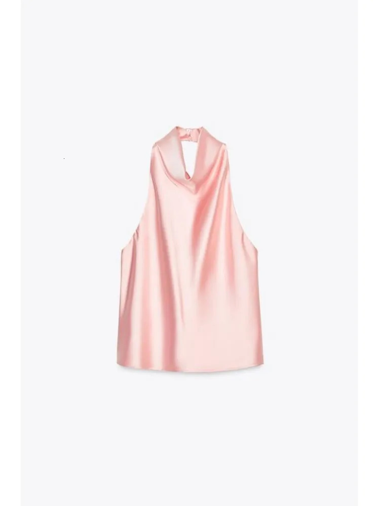 TRAF Satin Halter Top for Women Spring Sexy Hanging Neck Backless Womens Camisole High Street Waistcoat Female Chic Tops 250513