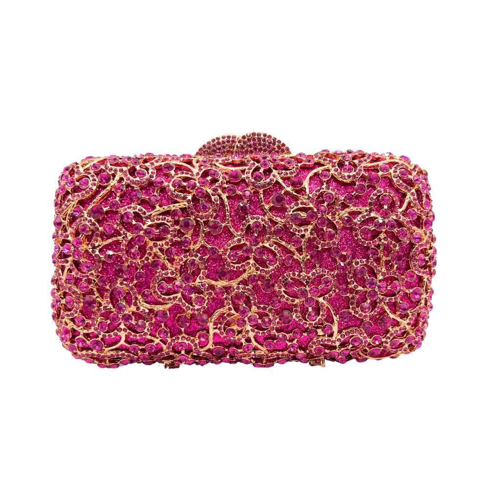 Designer Bag 2025 2025 Purplish Red Crystal Evening Bag Rhinestones Wedding Clutches Ladies Party Purse Dia Girls Dinner Prom Handbags Luxury Bag