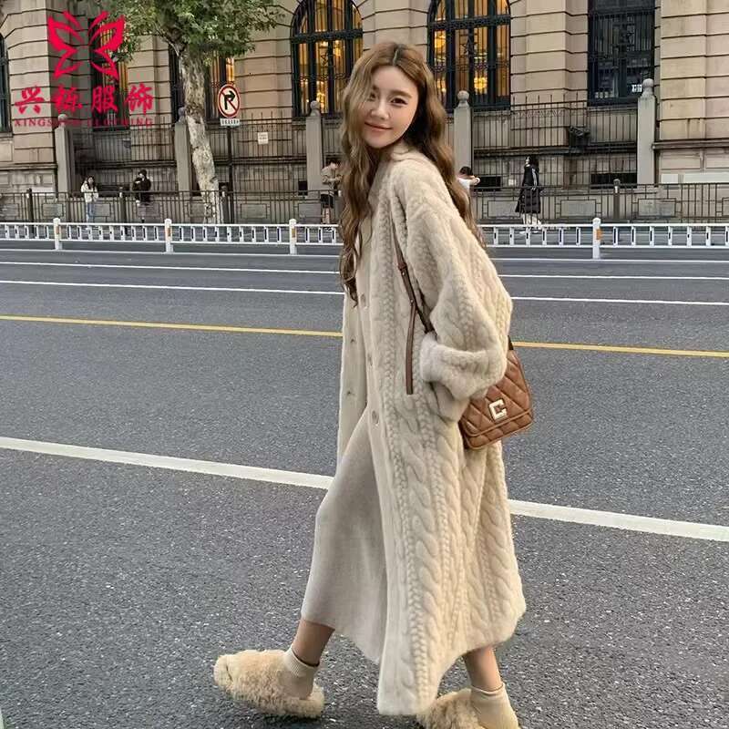 Women Cardigan Thickened Long2025spring And Autumn V-Neck Jacket Female Loose Simple Leisure With Buttons Faux Fur Mink Coat Designer