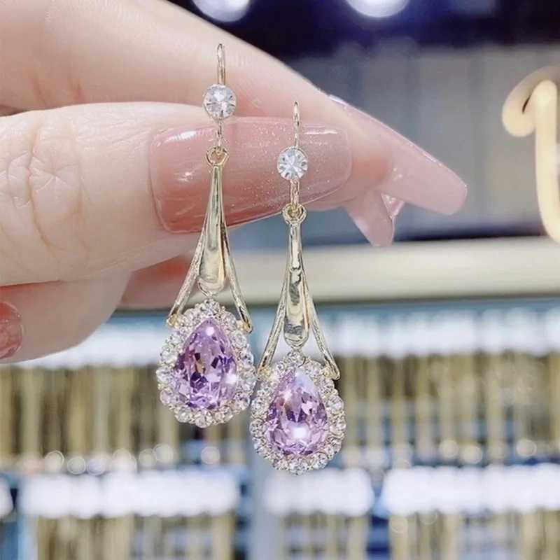 Minimalist Design Hollow Water Drop Earrings for Women Light Luxury Shiny Crystal Pendant Earrings Wedding Jewelry Gifts Y250510