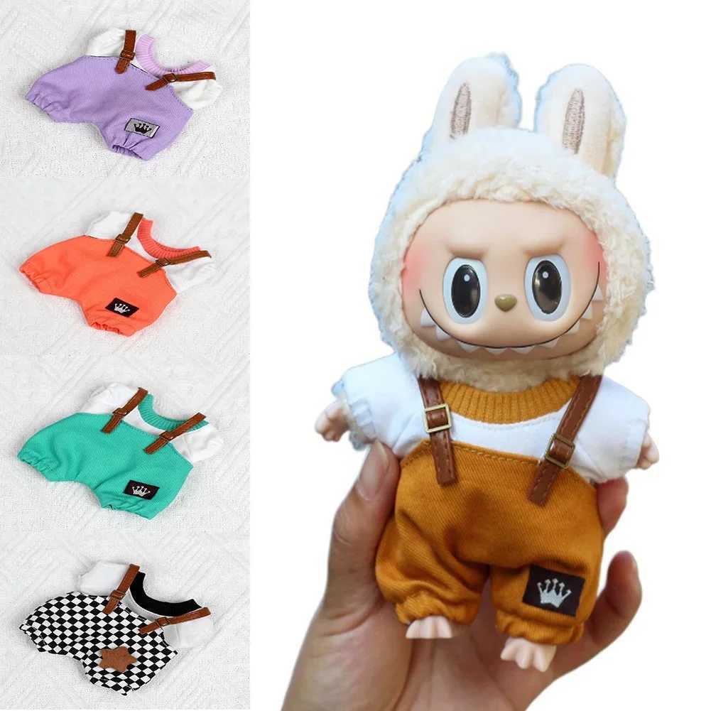 17cm White Doll Clothing Fashion Hoodie Doll Accessories Dopamine Style Checkered Overalls T-shirt Set White ClothingT250513