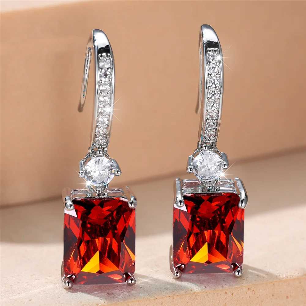 Charm Female Water Blue Crystal Stone Drop Earrings Silver Color Cute Trendy Bridal Wedding Jewelry For Women Y250510