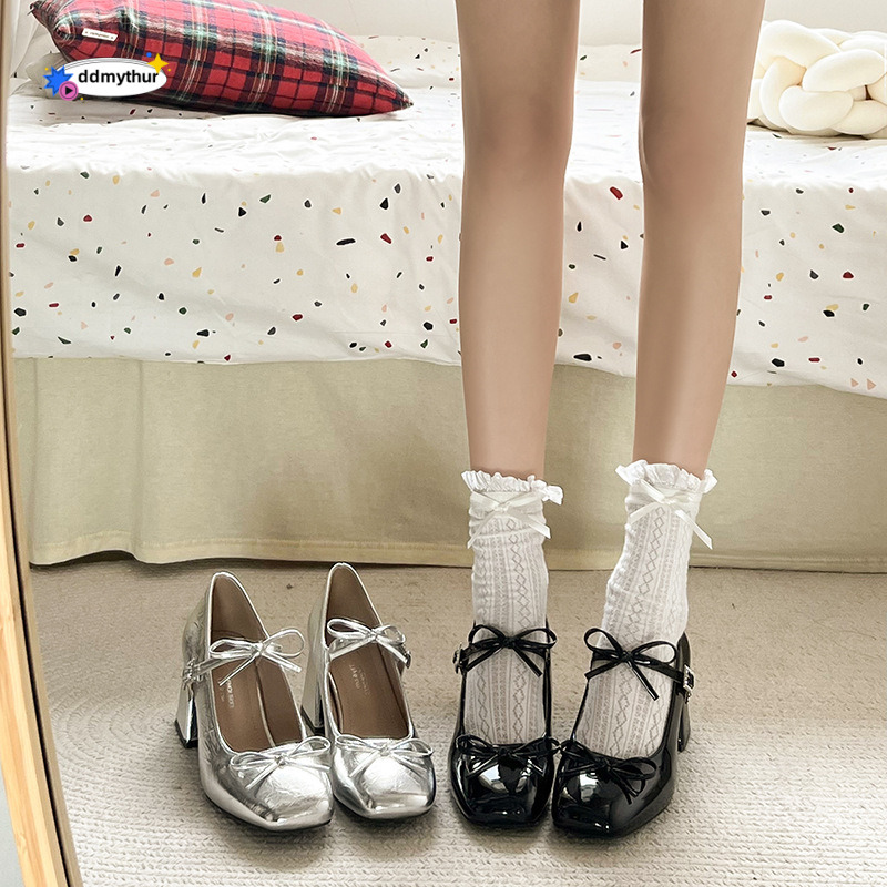 French high-heeled, shallow mouth single shoe for women in the spring and autumn of 2025. New fairy style dress with Mary Jane leather shoes ddmythur