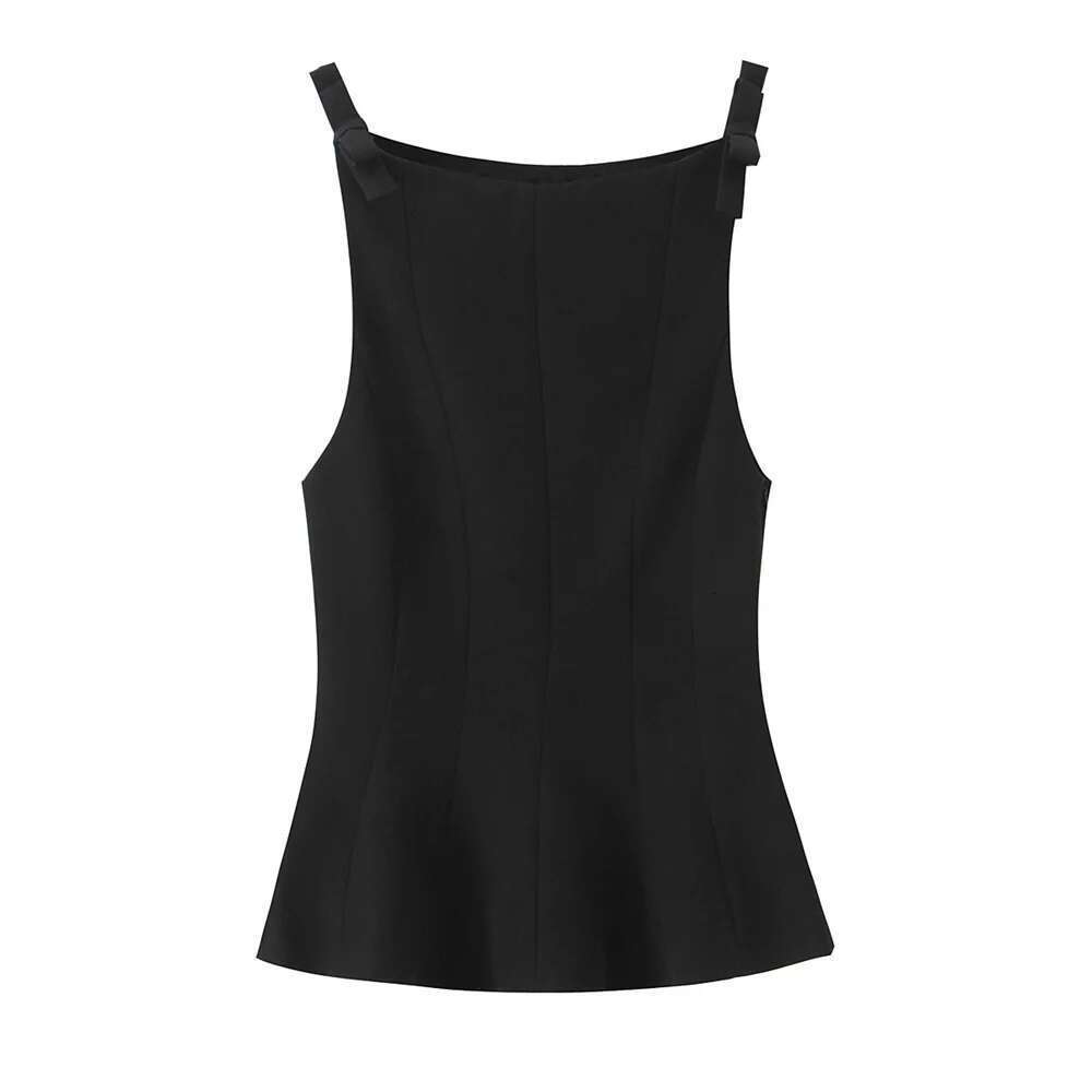 PB&ZA 2025 Women's Pink Sleeveless Top with Bow - Adorned Straps Peplum Hem for a Sweet and Stylish Look