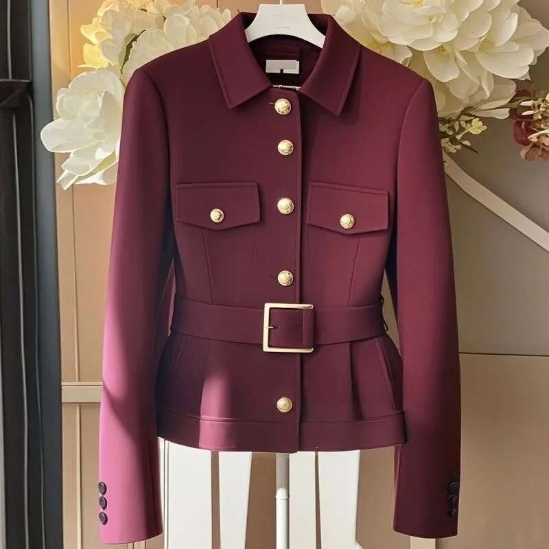 2025 New Korean Fashion Autumn Winter Jackets Ladies Top Temperament Waist Long-sleeved Casual Elegant Outwear Women's Clothing