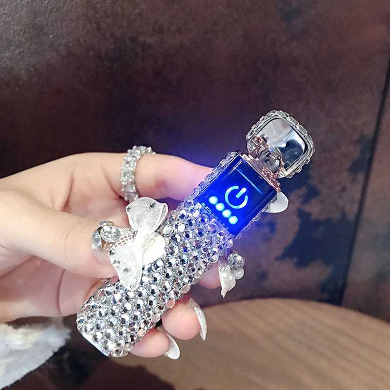 Rhinestone Lighter Touch Screen Usb Lighter Electric Arc Cigarette Lighter Delicate Ladies Lighter Beautiful Smoking Gadget Gift Y250513