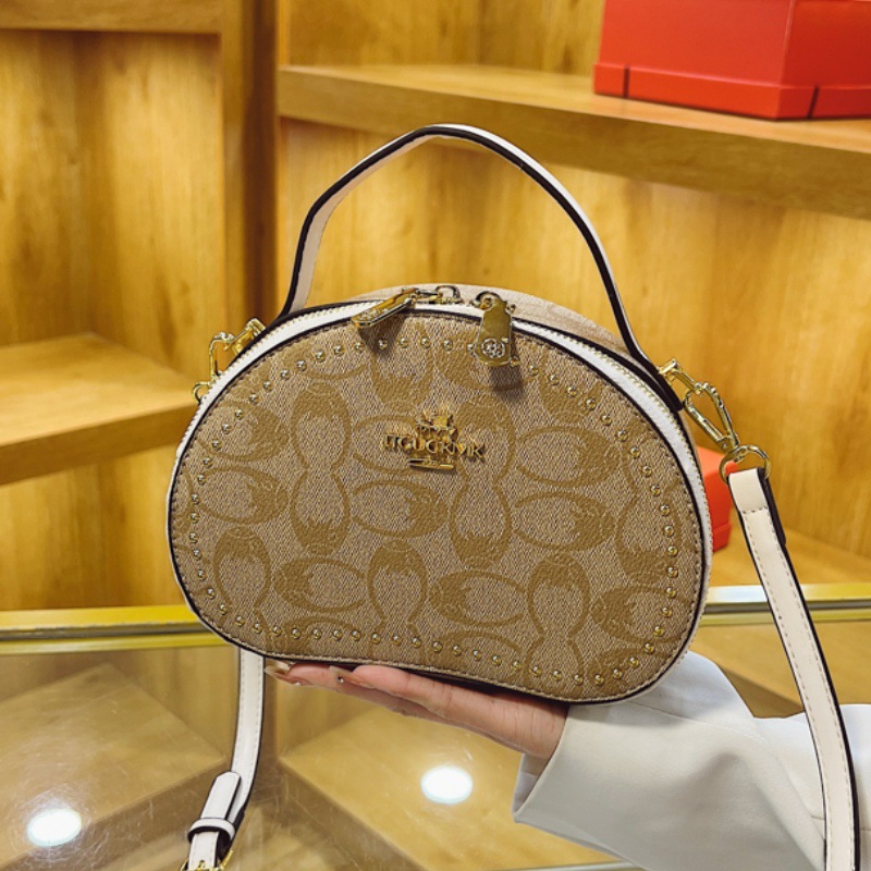 Versatile small round bag, fashionable box handbag new embossed print single-shoulder bag