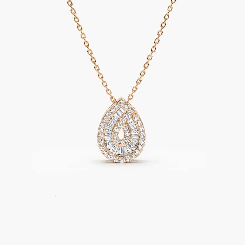 14k teardrop shaped long stick bread circular statement fashion charm gold droplet pendant necklace